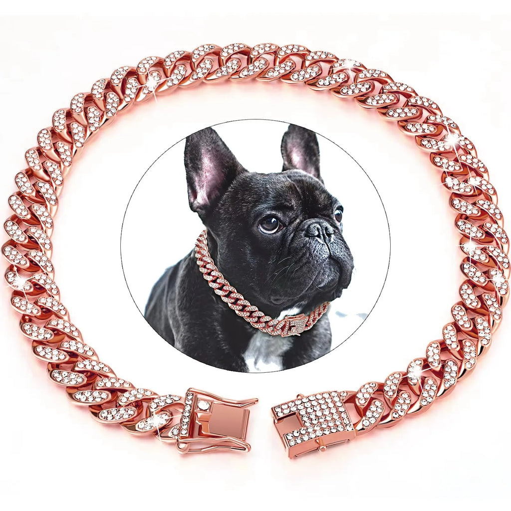 Luxury Diamond Cuban Link Pet Collar | Stainless Steel Dog & Cat Jewelry with Secure Buckle