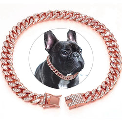 Luxury Diamond Cuban Link Pet Collar | Stainless Steel Dog & Cat Jewelry with Secure Buckle