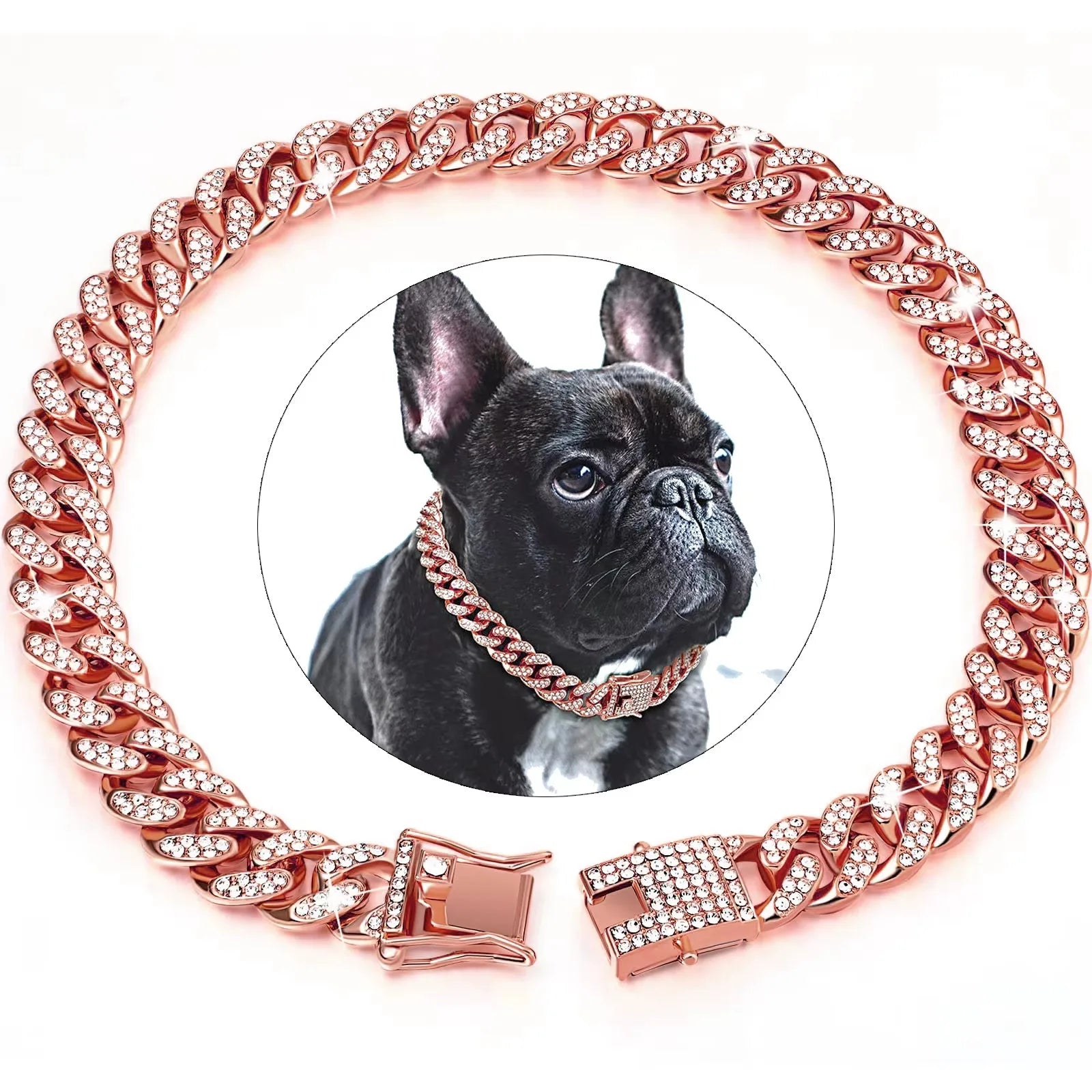 Luxury Diamond Cuban Link Pet Collar | Stainless Steel Dog & Cat Jewelry with Secure Buckle