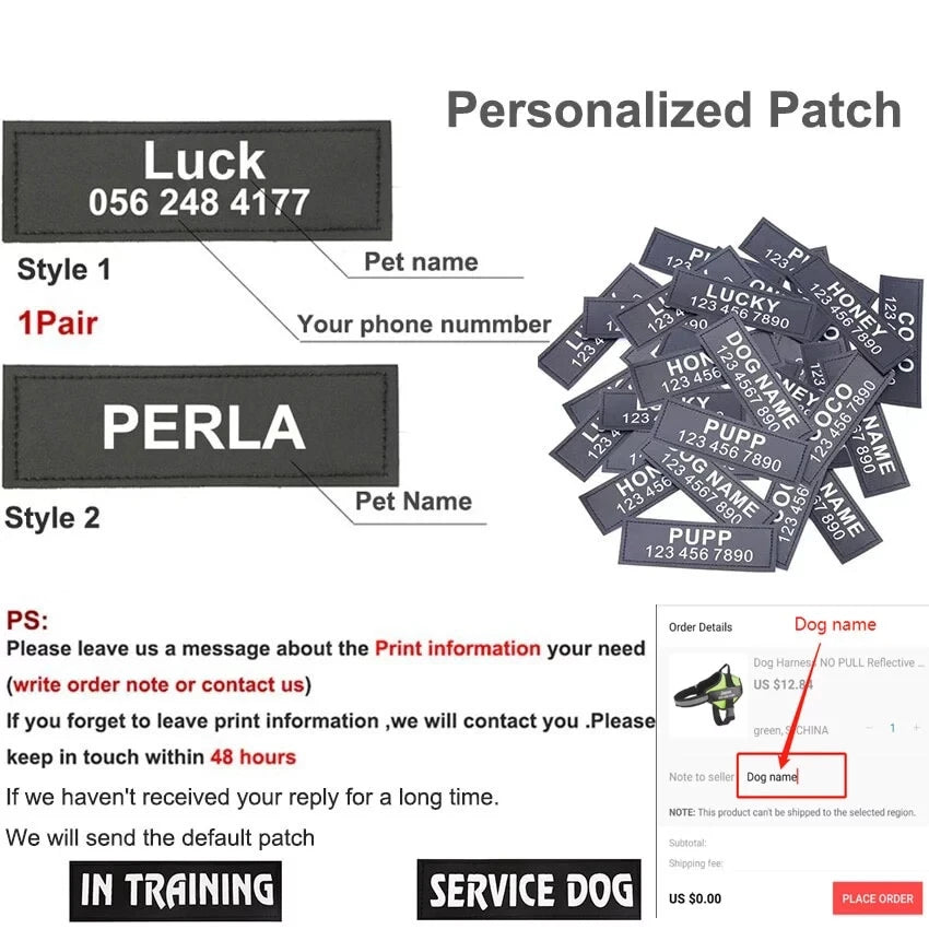 Adjustable Reflective Dog Harness with Custom Name Patch