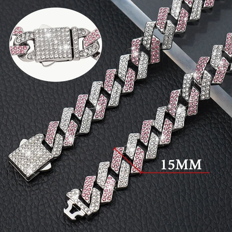 Luxury Diamond Cuban Link Pet Collar | Stainless Steel Dog & Cat Jewelry with Secure Buckle
