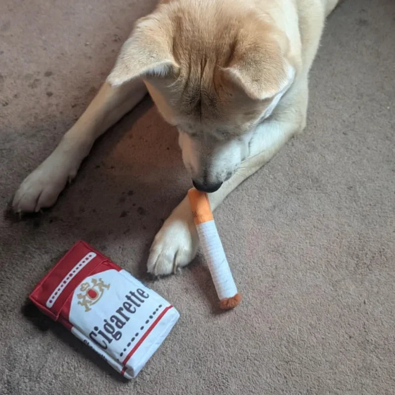 Funny Cigarette Plush Dog Toy | Interactive Squeaky Chew Toy for Small & Medium Dogs