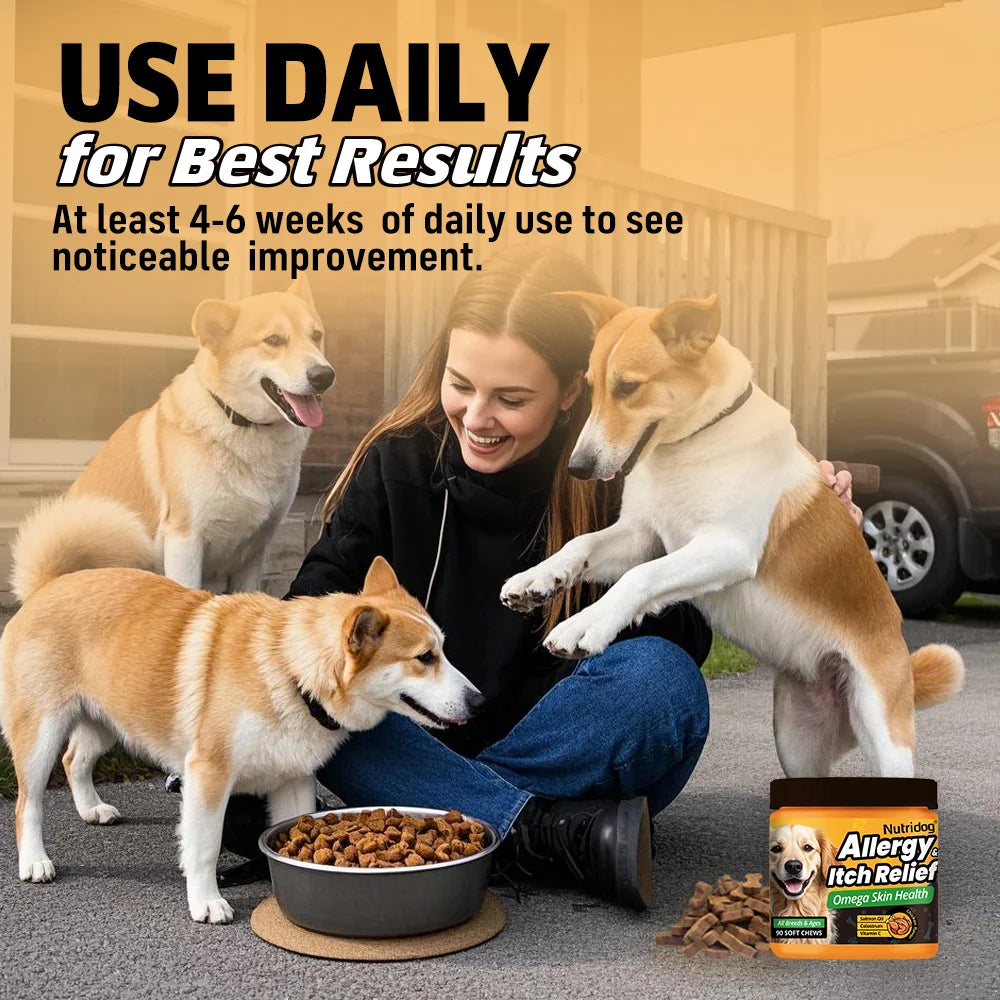 Allergy & Itch Relief Chews for Dogs | Omega-3, Probiotics & Immune Support | Chicken Flavor | 90 Soft Chews