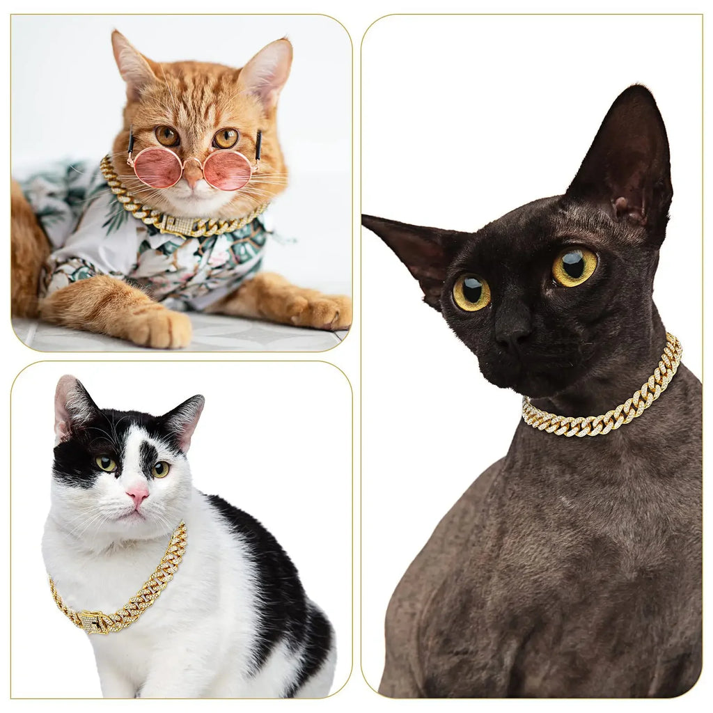 Luxury Diamond Cuban Link Pet Collar | Stainless Steel Dog & Cat Jewelry with Secure Buckle