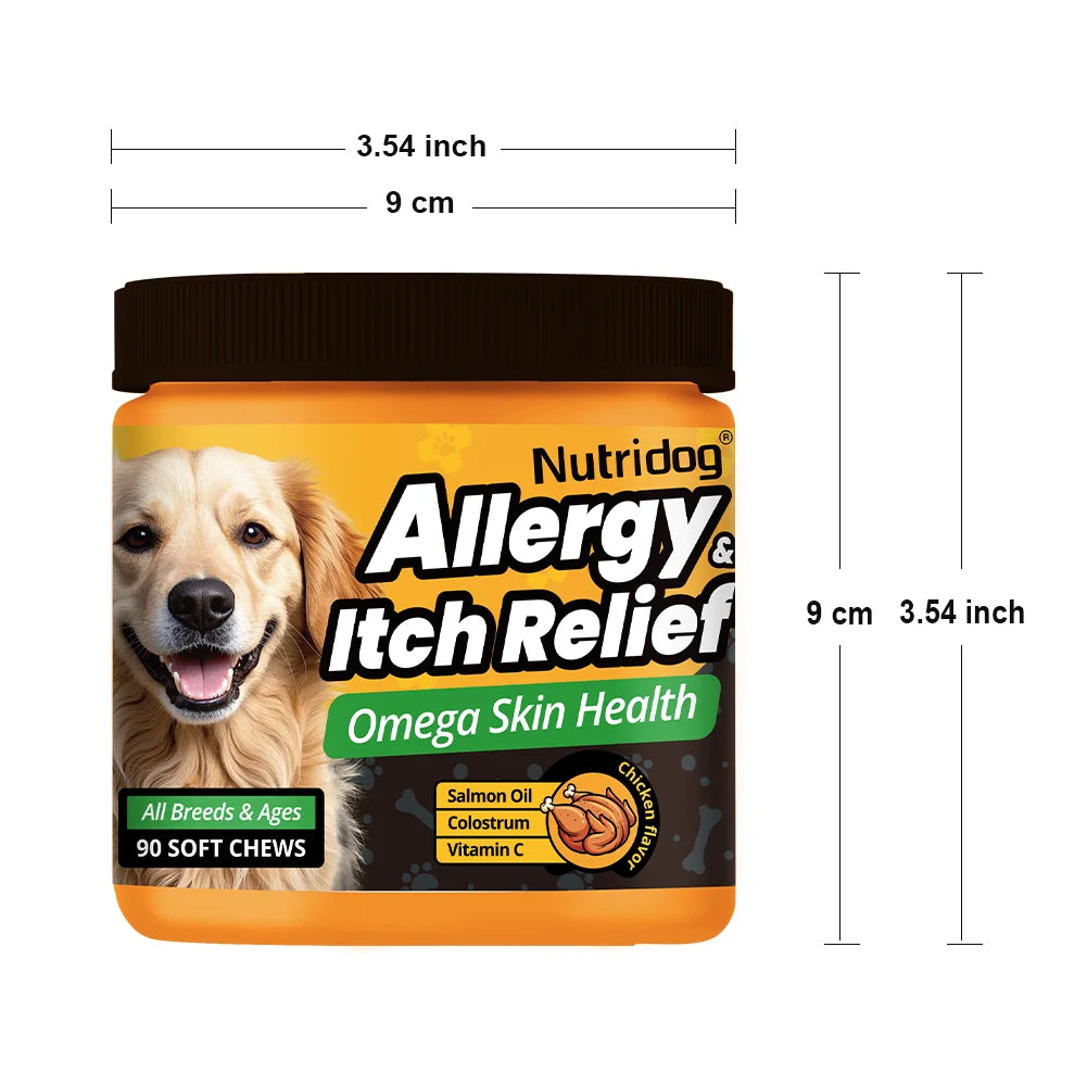 Allergy & Itch Relief Chews for Dogs | Omega-3, Probiotics & Immune Support | Chicken Flavor | 90 Soft Chews