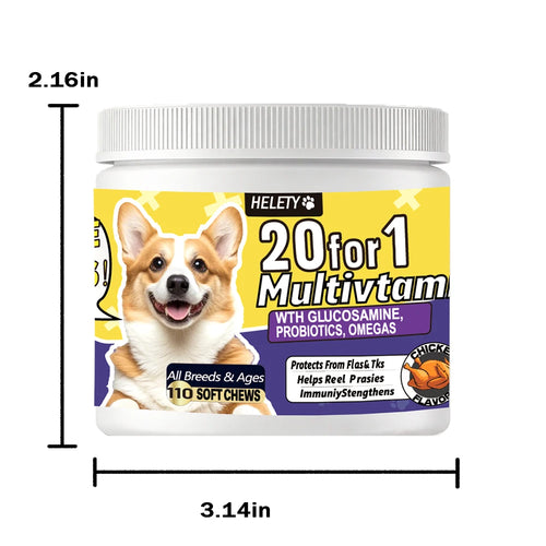 20-in-1 Dog Multivitamin Soft Chews | Skin, Coat, Joint, Gut & Immune Support | 120 Chews