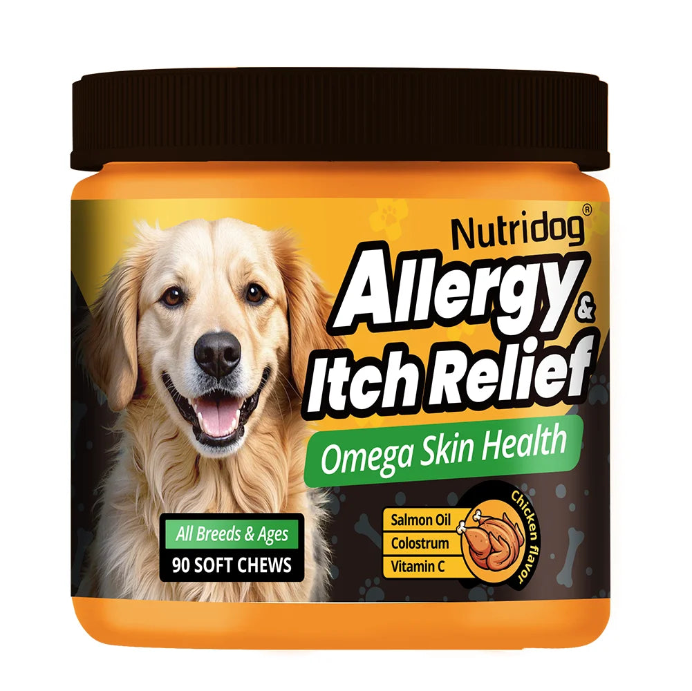 Allergy & Itch Relief Chews for Dogs | Omega-3, Probiotics & Immune Support | Chicken Flavor | 90 Soft Chews
