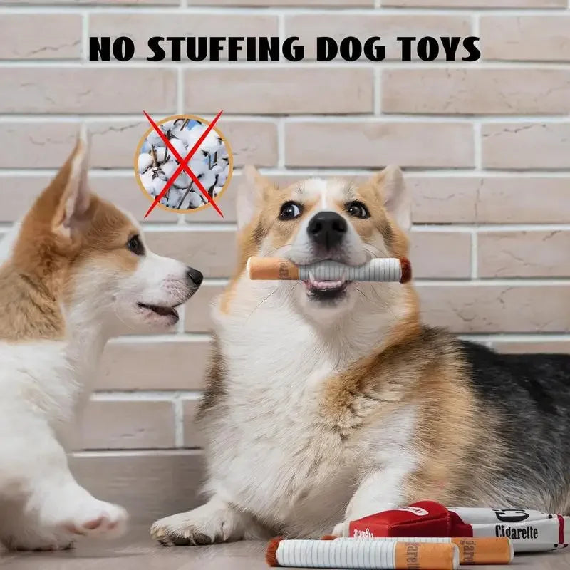 Funny Cigarette Plush Dog Toy | Interactive Squeaky Chew Toy for Small & Medium Dogs