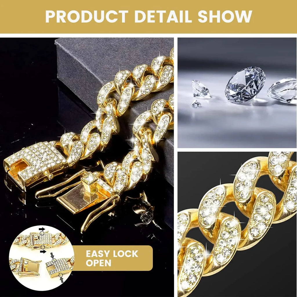 Luxury Diamond Cuban Link Pet Collar | Stainless Steel Dog & Cat Jewelry with Secure Buckle