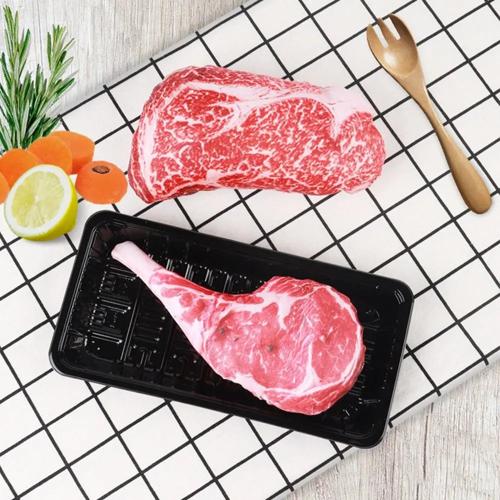 Steak & Bone Plush Squeaky Dog Toy | Interactive Chew Toy for Puppies & Dogs