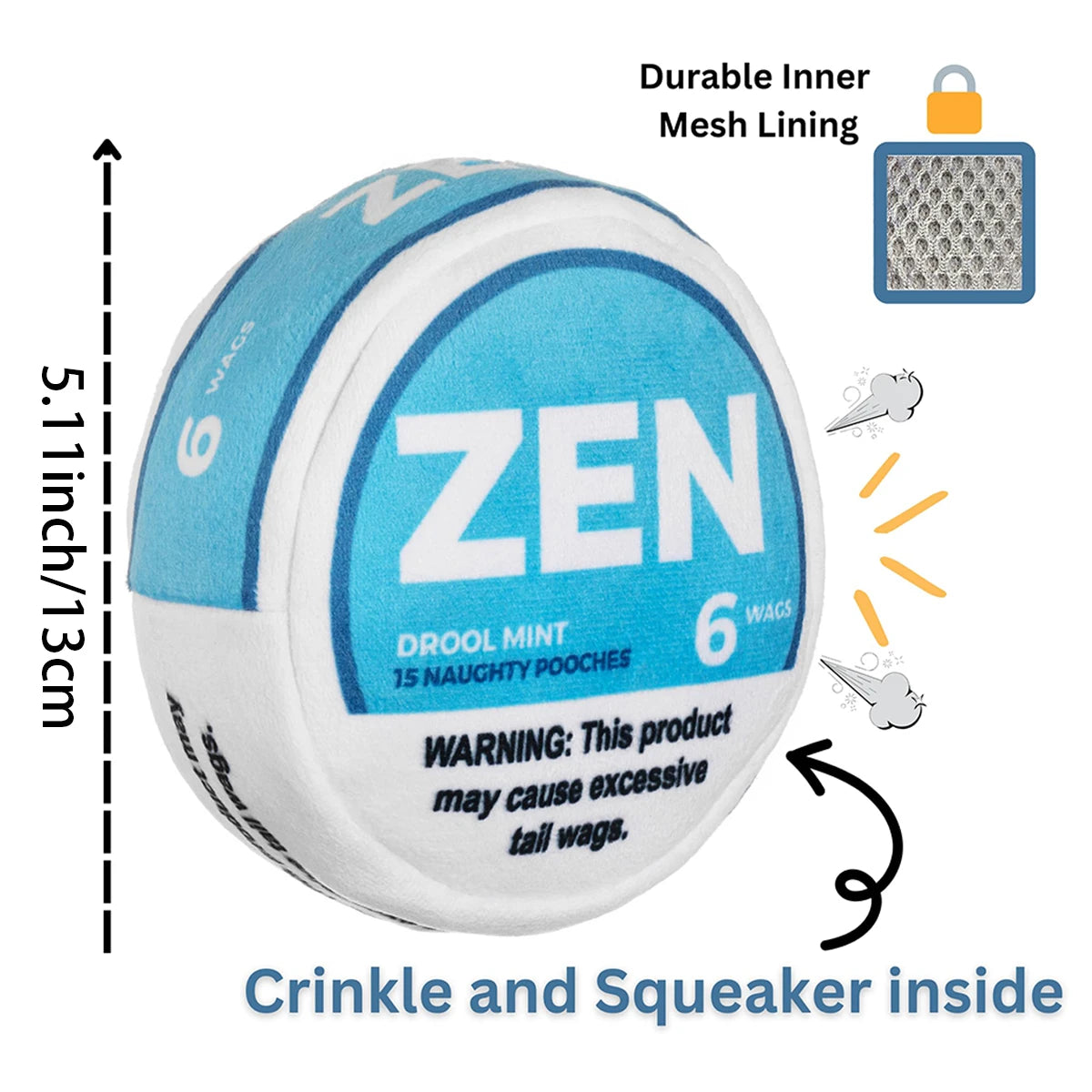 Zen Pupper Deckies Plush Squeaky Dog Toy | Funny Crinkle Toy for Interactive Play