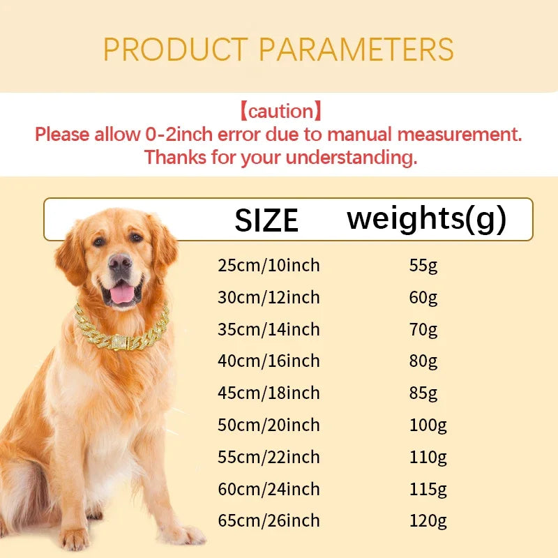 Luxury Diamond Cuban Link Pet Collar | Stainless Steel Dog & Cat Jewelry with Secure Buckle