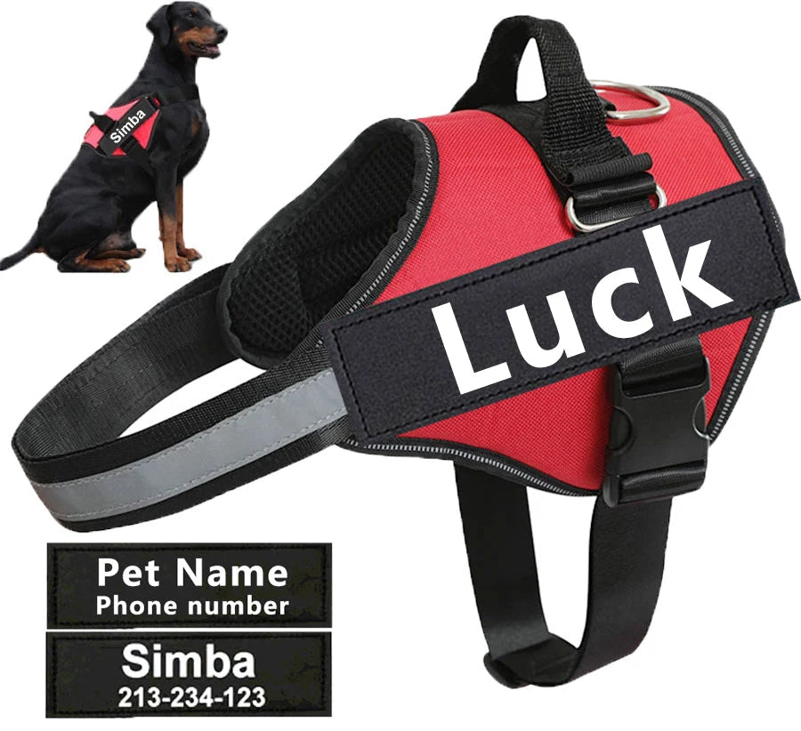 Adjustable Reflective Dog Harness with Custom Name Patch