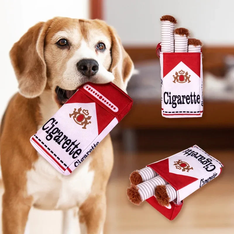Funny Cigarette Plush Dog Toy | Interactive Squeaky Chew Toy for Small & Medium Dogs