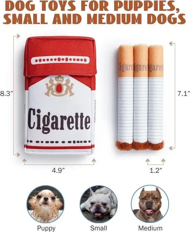 Funny Cigarette Plush Dog Toy | Interactive Squeaky Chew Toy for Small & Medium Dogs